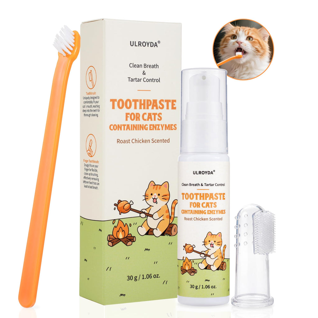 Roast Chicken Flavor Enzymatic Cat Toothpaste Kit with Toothbrush & Finger Brush, 1.06 oz M774