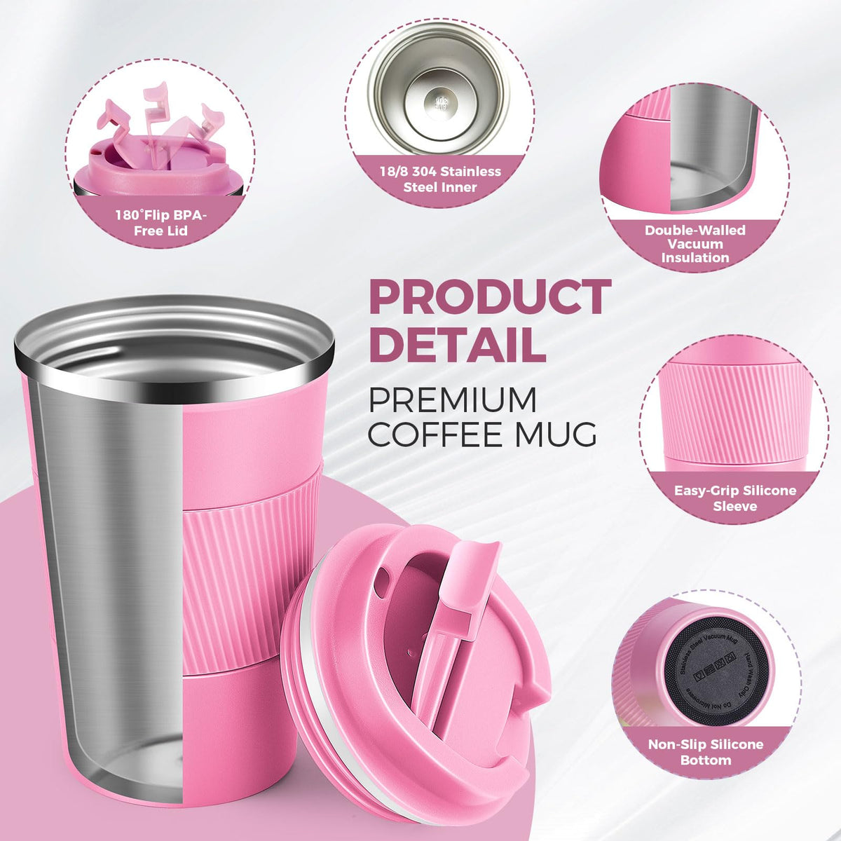 13 oz Stainless Steel Insulated Travel Coffee Mug 2 Pack H31582