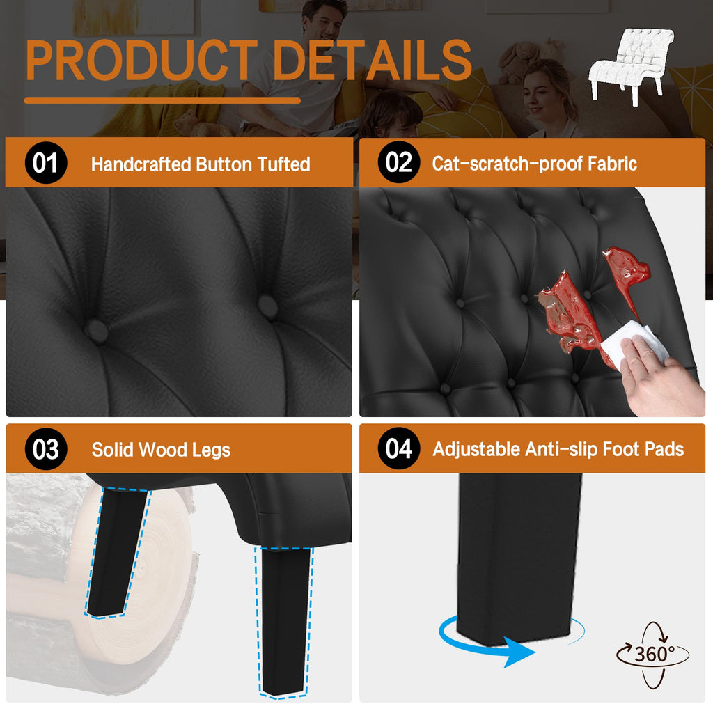 Black PU Leather Armless Accent Chair Set of 2 L64021