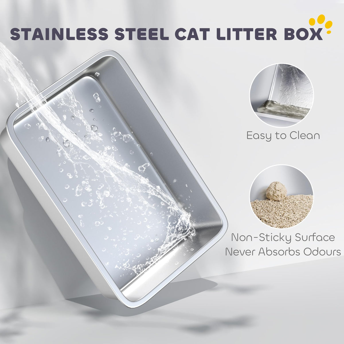 Stainless Steel Extra Large High Sided Litter Box with Scoop J49899