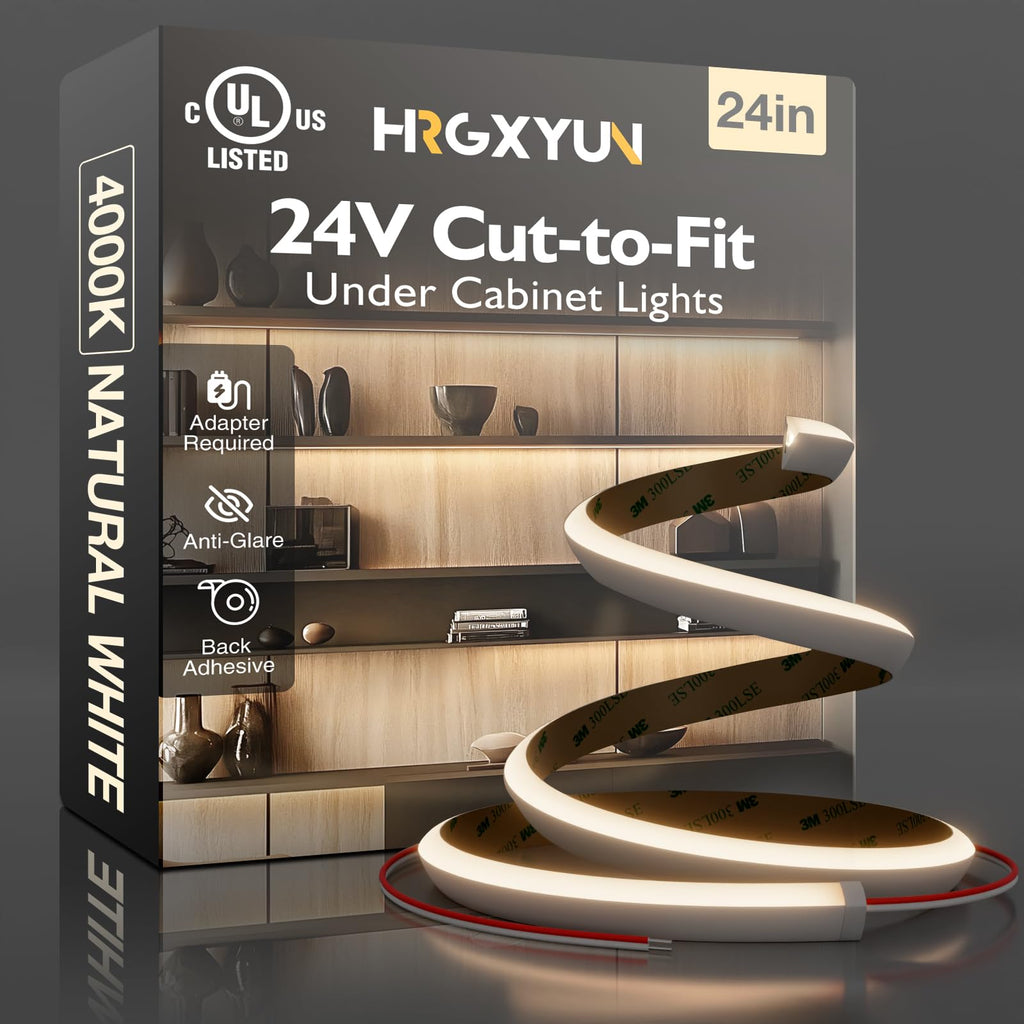 Hardwired LED Cabinet Light Strip, UL Listed, 24V, 2ft, 4000K Neutral White A284