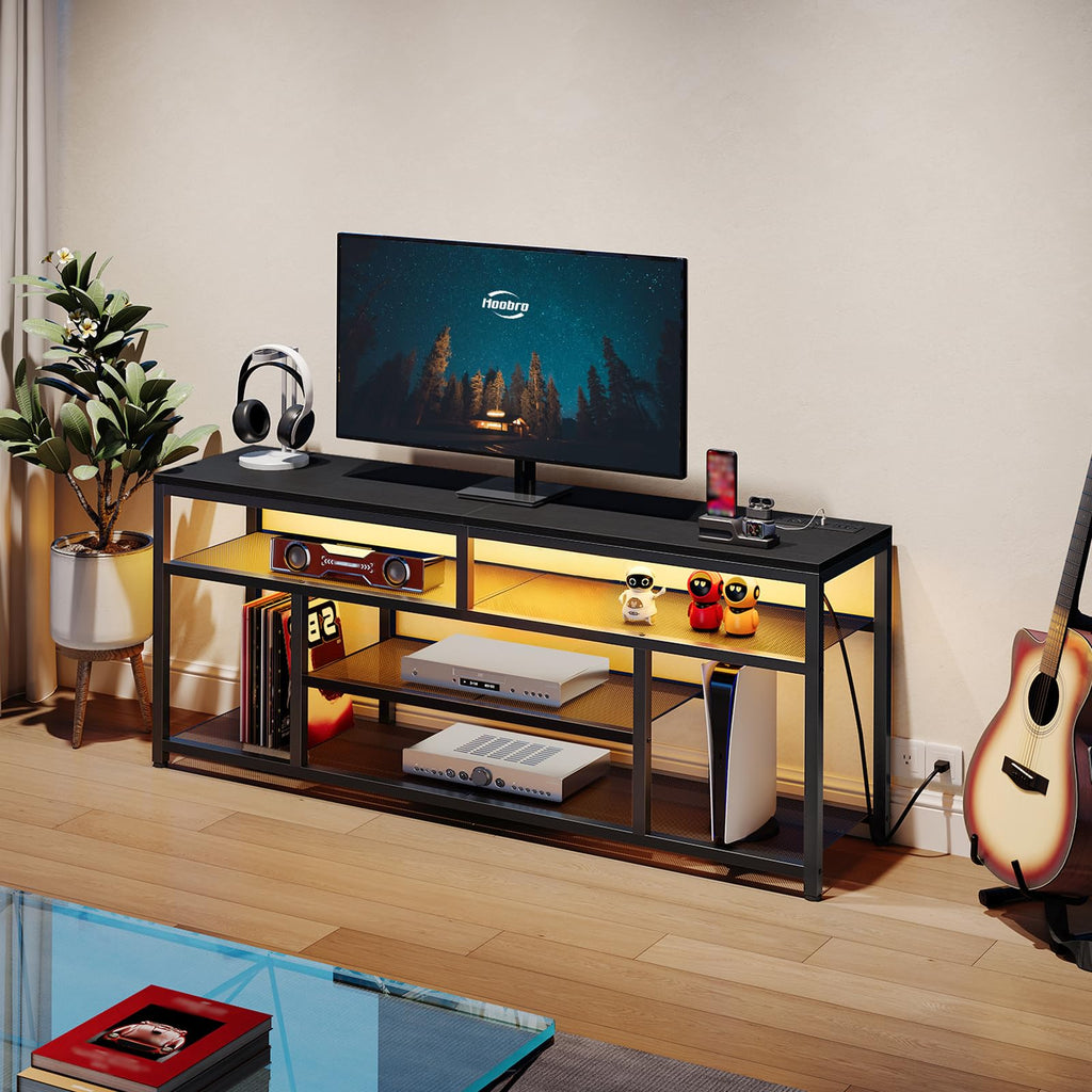 Black 4-Tier LED TV Stand with Charging Station F78905