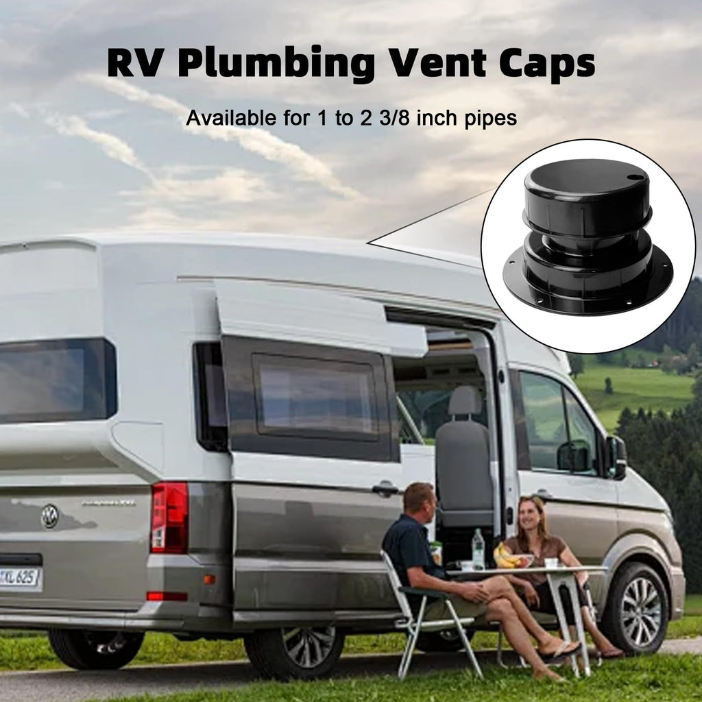 RV Plumbing Vent Caps Kit 2Pcs Plastic Roof Sewer Vent Cover Caps Black Y762