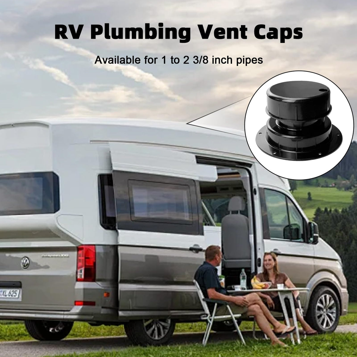 RV Plumbing Vent Caps Kit 2Pcs Plastic Roof Sewer Vent Cover Caps Black Y762
