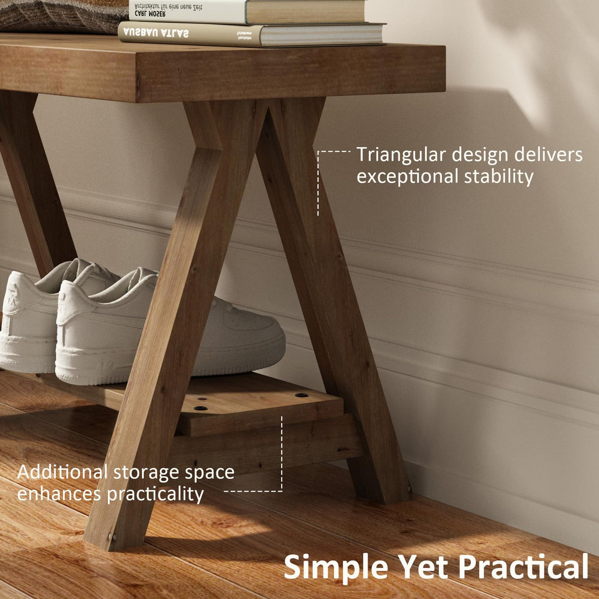 Solid Wood Bench with Shoe Storage P7739