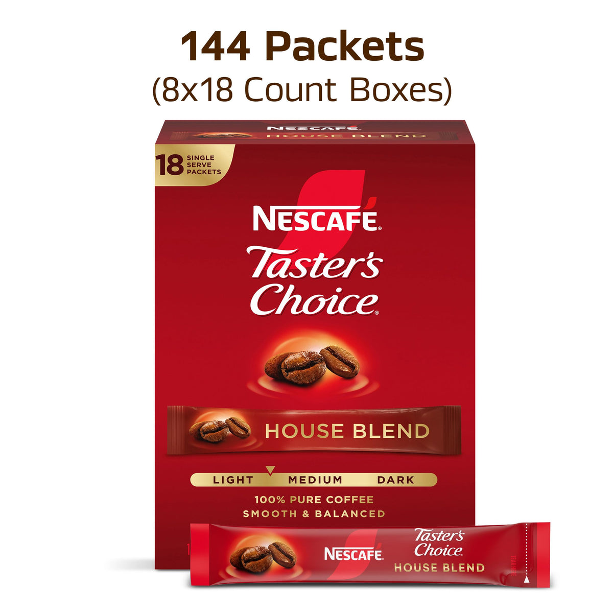 Instant Coffee Packets Light Medium Roast 144 Packets Y107276