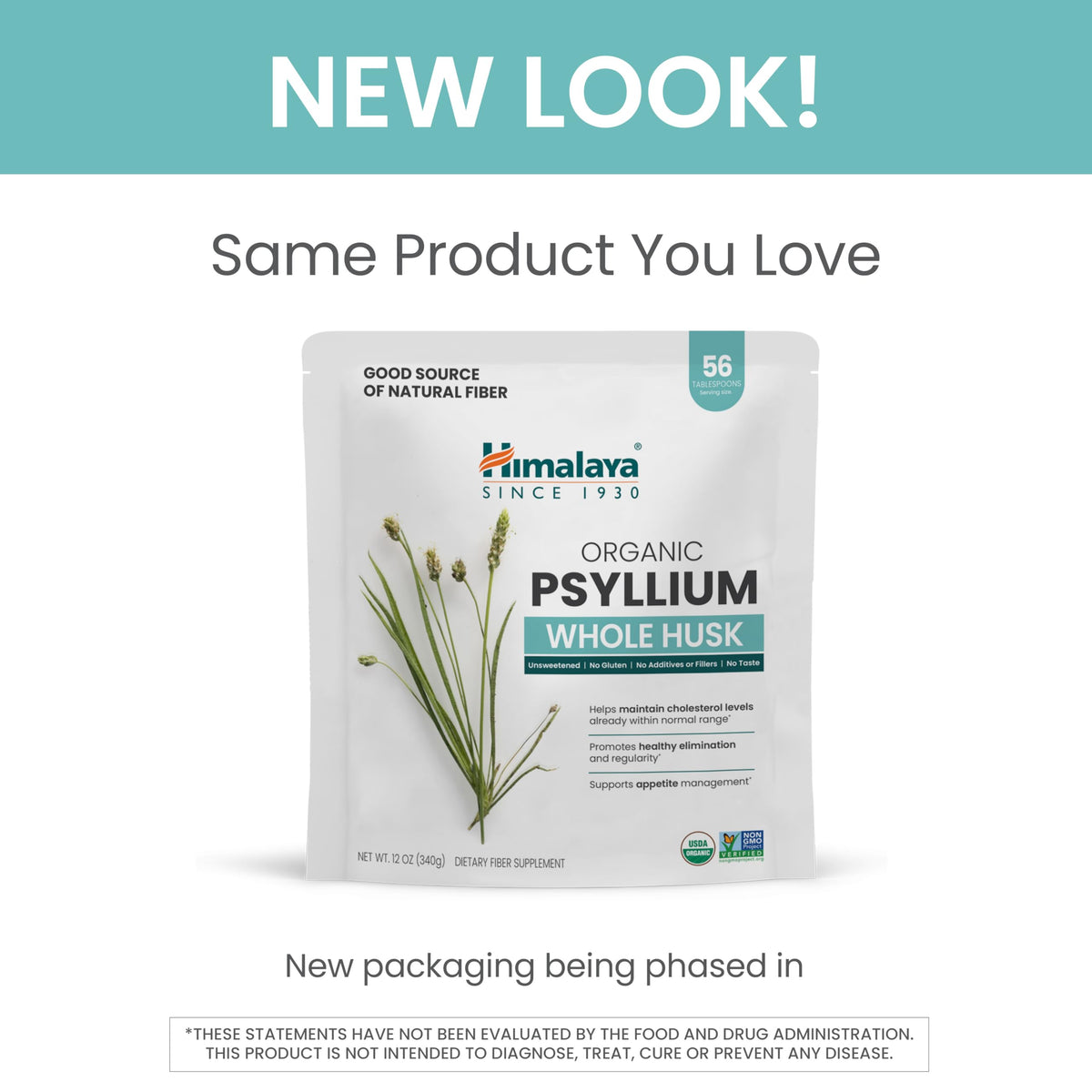 Organic Psyllium Whole Husk Fiber Supplement, Unflavored, 12 oz S4104