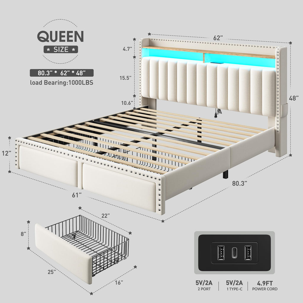Queen Size Bed Frame with 2 Drawers R295
