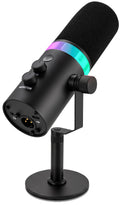 USB/XLR Cardioid Recording Microphone with RGB Lighting and Desktop Stand F484