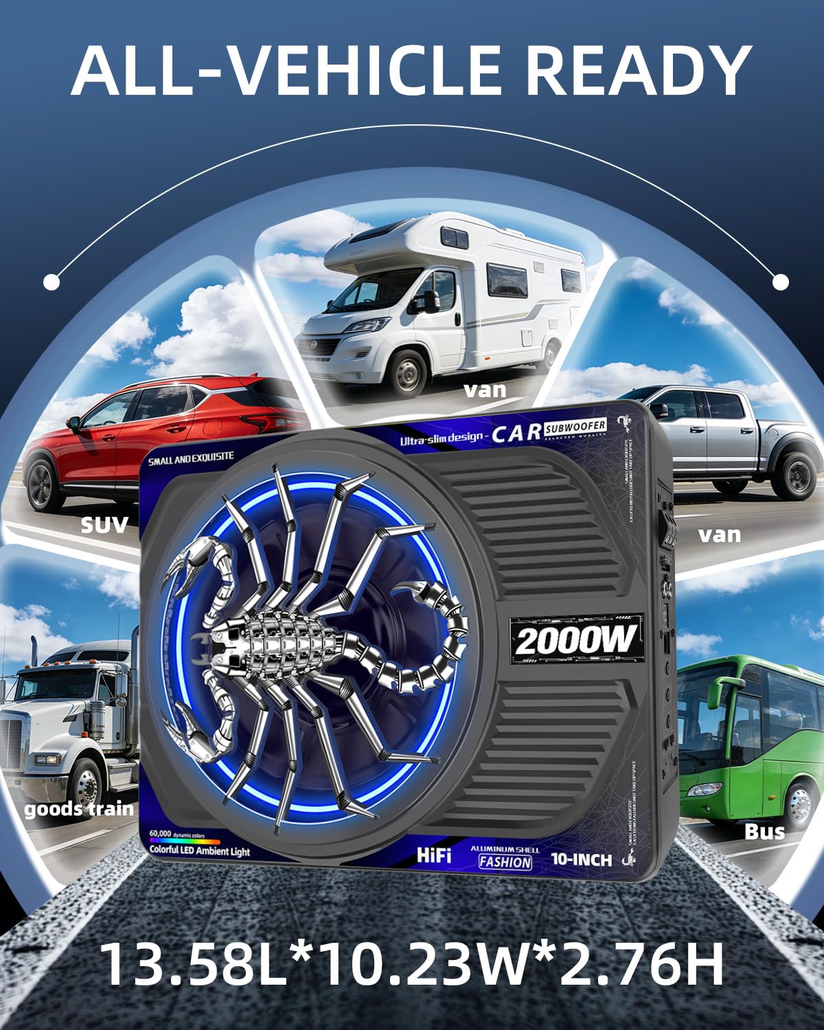 2000W 10 Inch Underseat Car Subwoofer and Amp Package F41487
