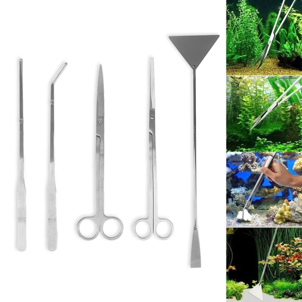 Aquarium Scissors and 5 in 1 Aquascaping Kit Stainless Steel 5 Piece Set V296