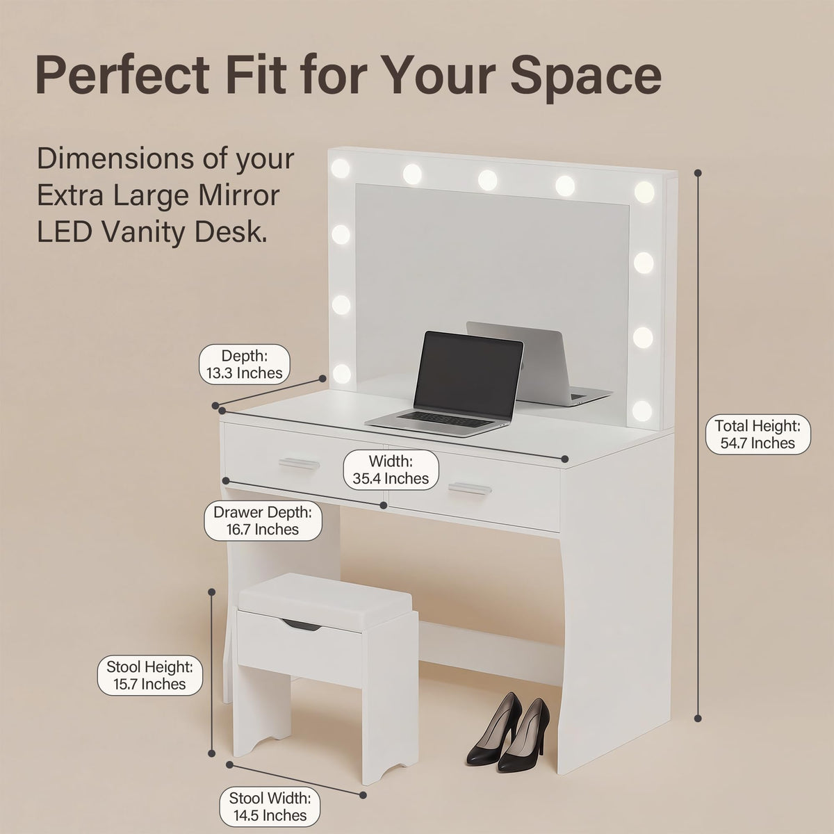 Vanity Desk with Lighted Mirror and 2 Drawers A980