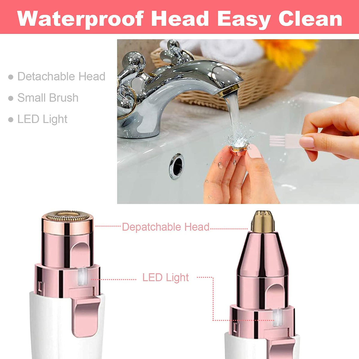 Facial Hair Remover 2-in-1 Rechargeable Epilator White L594