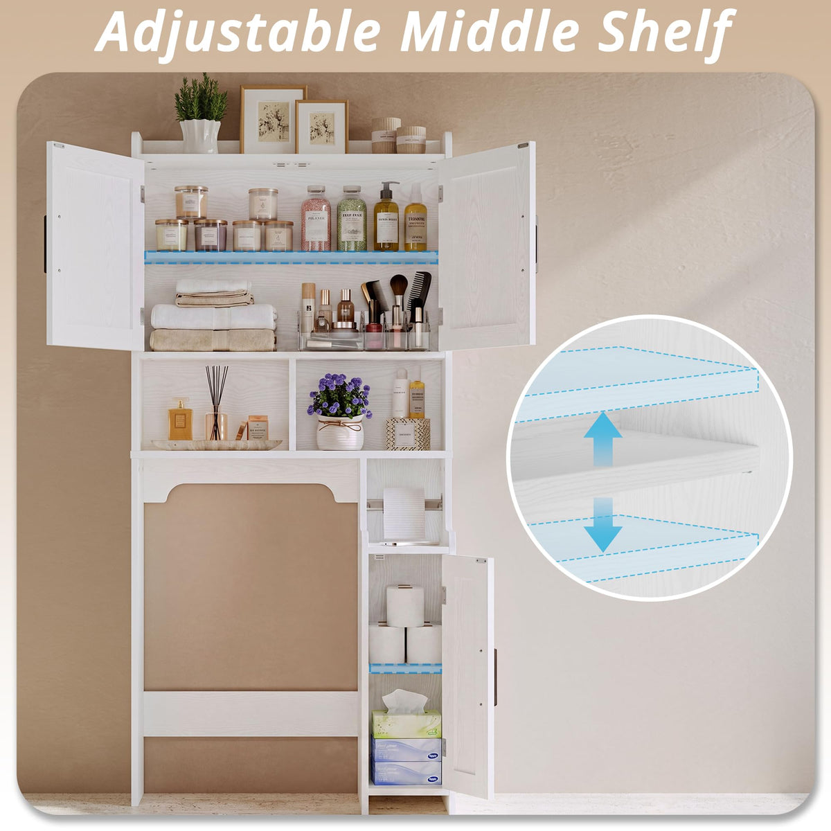 White Over The Toilet Storage Cabinet with Adjustable Shelves N122699