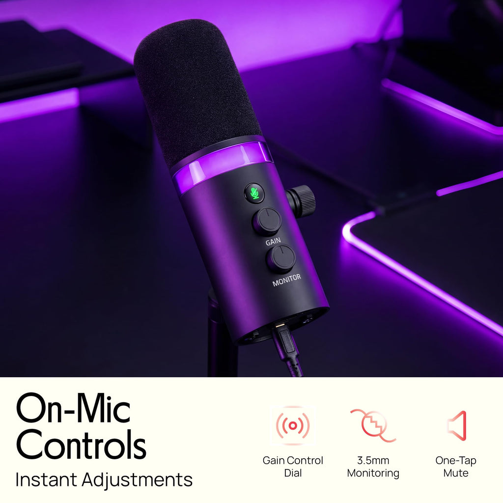 USB/XLR Cardioid Recording Microphone with RGB Lighting and Desktop Stand F484