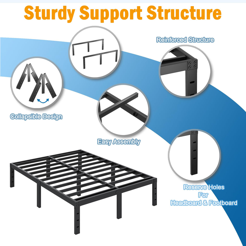 Queen Size 18 Inch Metal Platform Bed Frame K17866