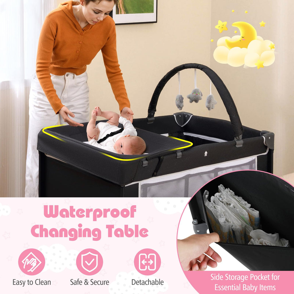 4 in 1 Folding Playpen with Bassinet and Carry Bag L3902