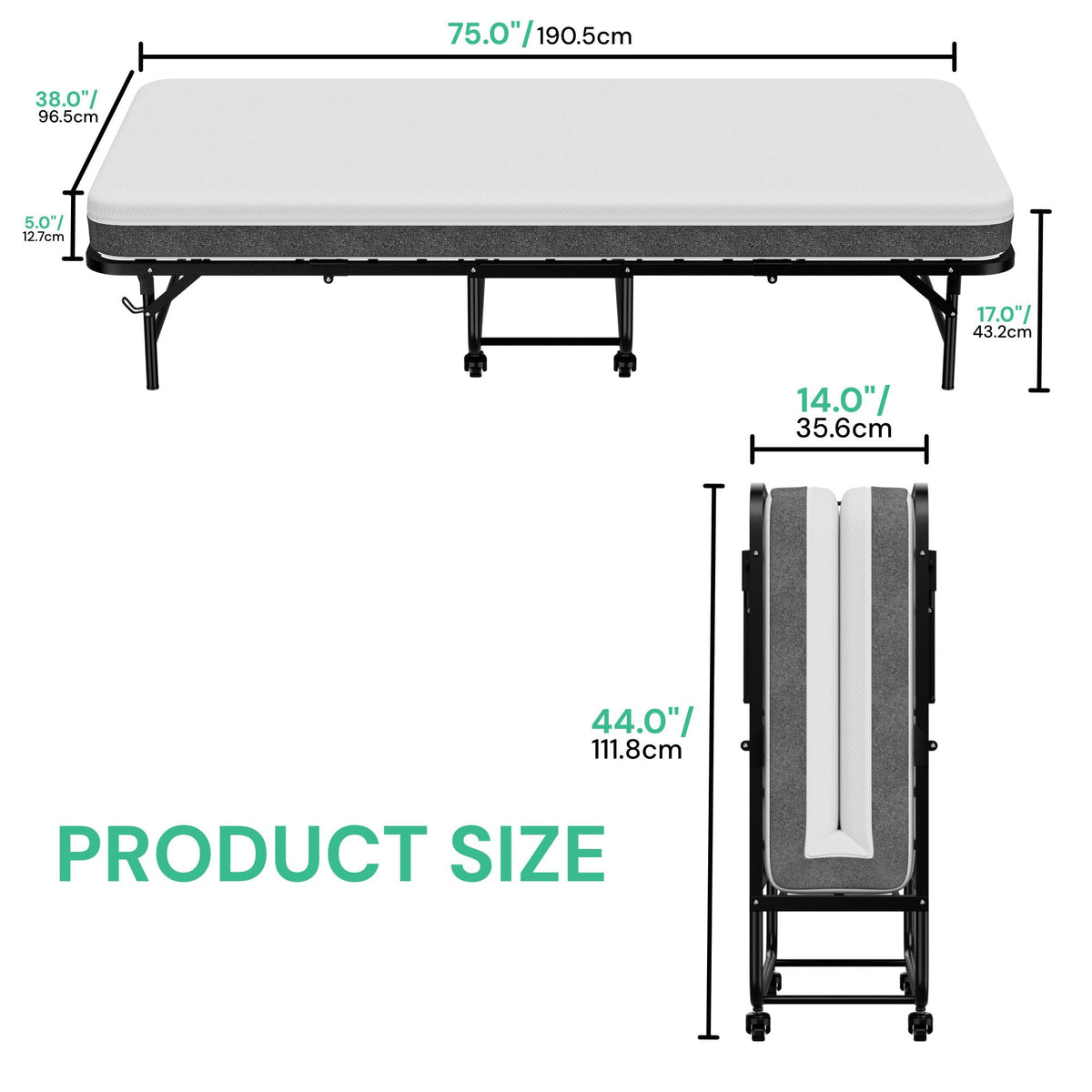 Twin Folding Bed with 5" Memory Foam Mattress Z852