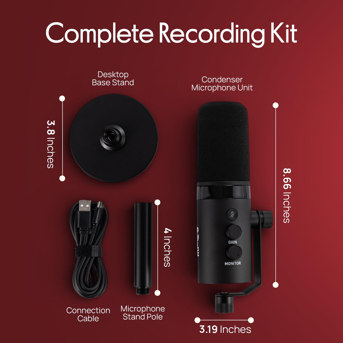 USB/XLR Cardioid Recording Microphone with RGB Lighting and Desktop Stand F484