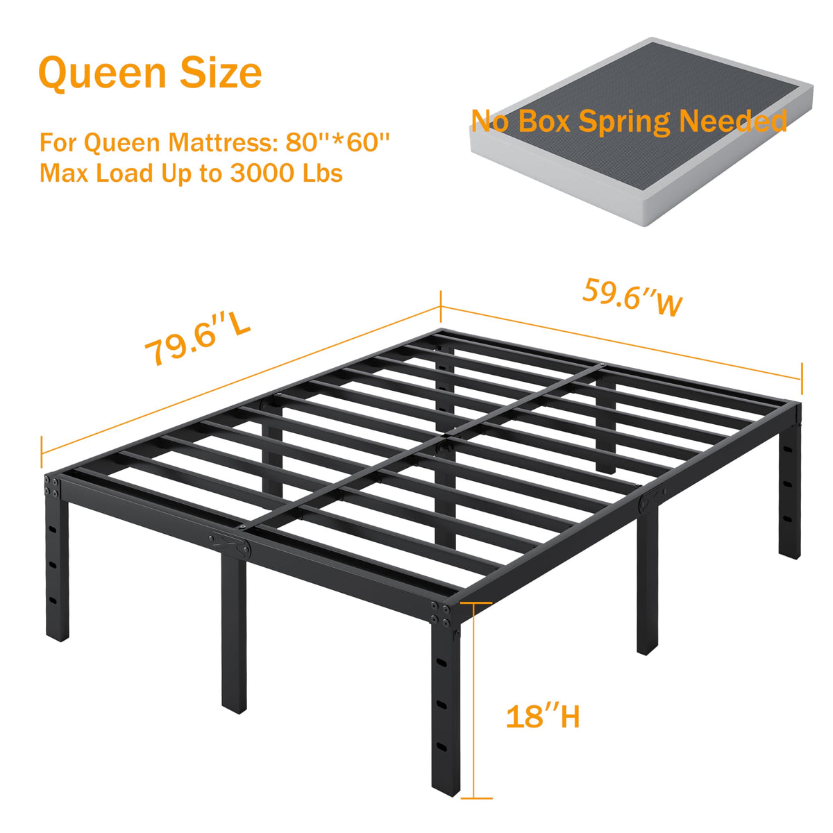 Queen Size 18 Inch Metal Platform Bed Frame K17866