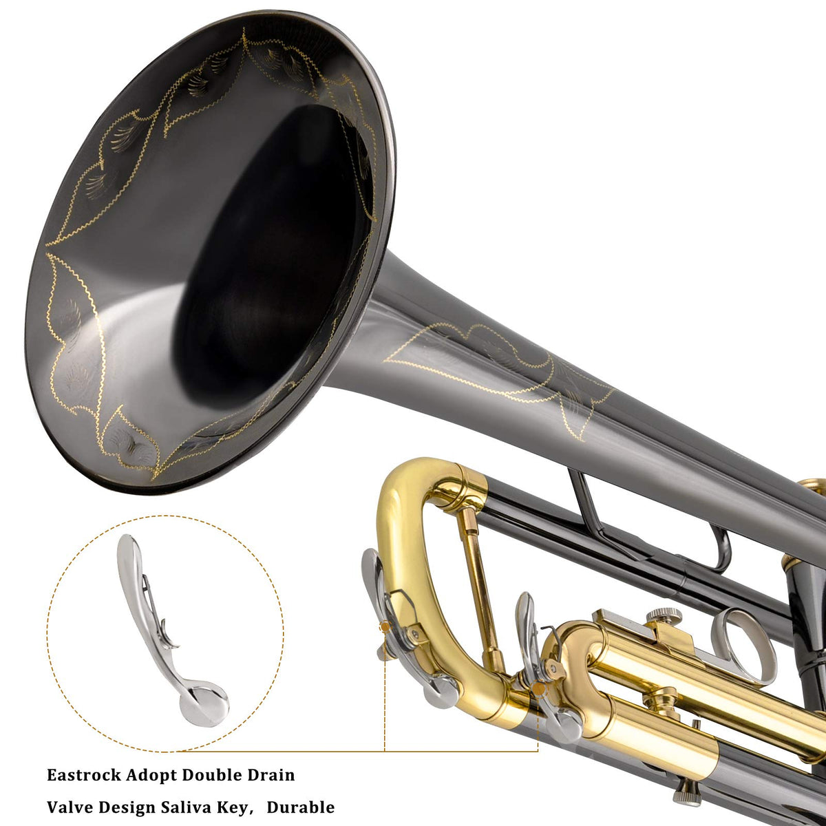 Bb Trumpet Set with Carrying Case, Gloves, 7C Mouthpiece, Tuning Rod, Black Nickel X21929