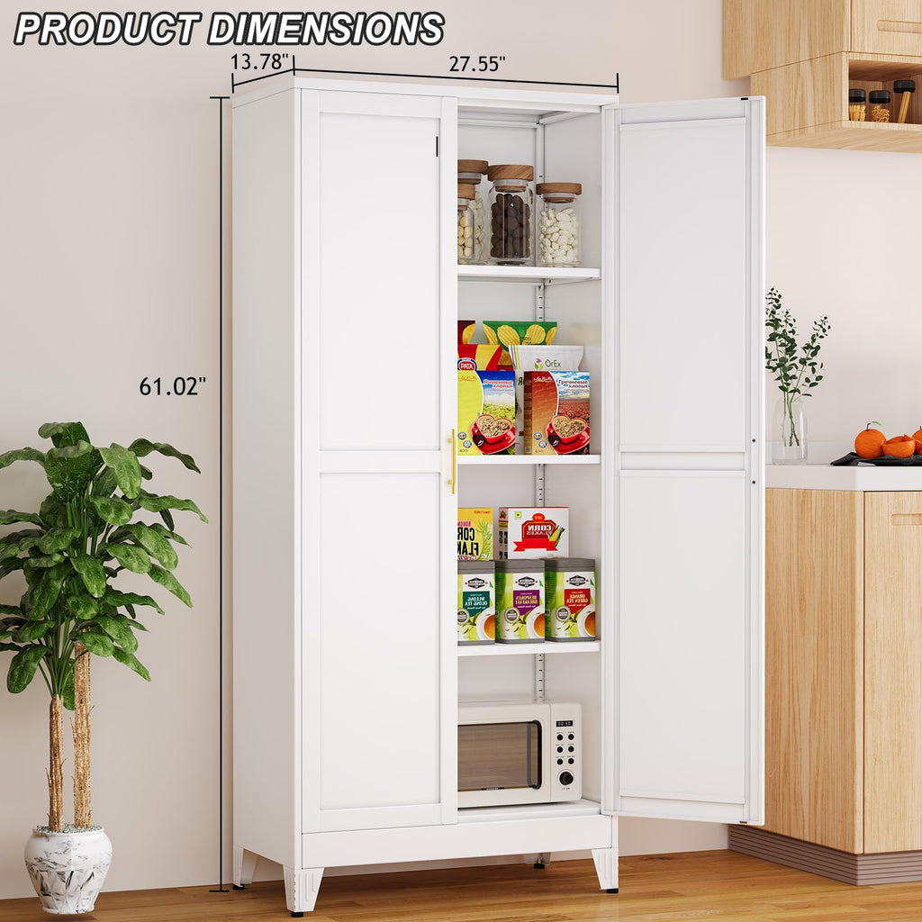White Metal Pantry Cabinet with 2 Doors and Adjustable Shelves X9151