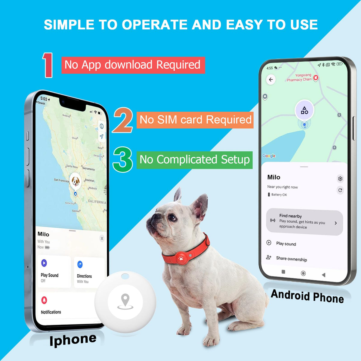 GPS Tracker for Dogs, Pet Location Tracker with Collar F4684