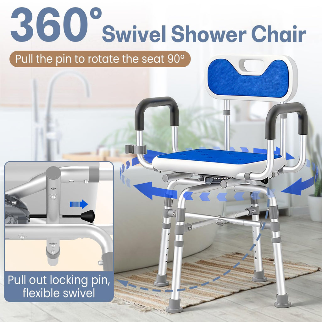 550 lbs Capacity Swivel Shower Chair with Back and Arms D8942