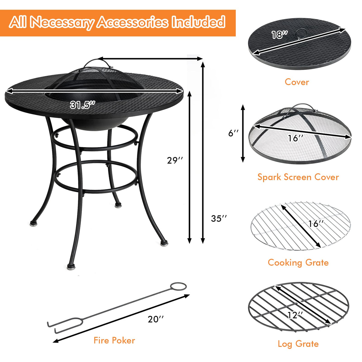 4-in-1 Outdoor Fire Pit Dining Table G8195