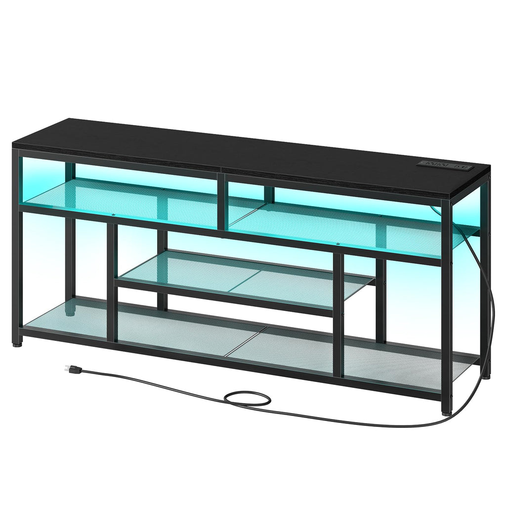 Black 4-Tier LED TV Stand with Charging Station F78905
