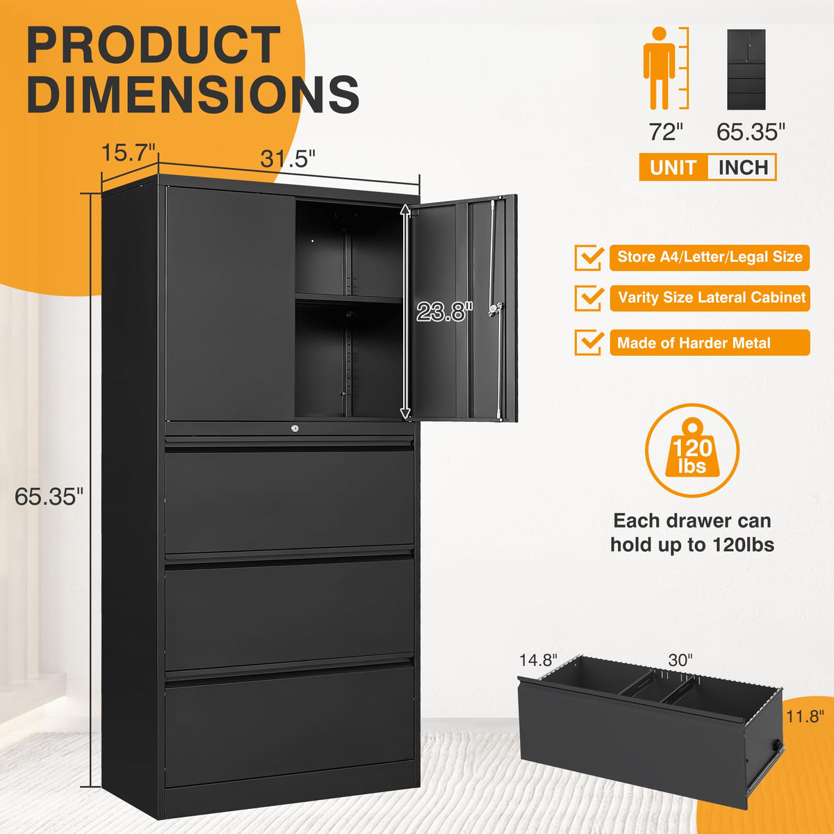 3 Drawer Metal Lockable File Cabinet E6949