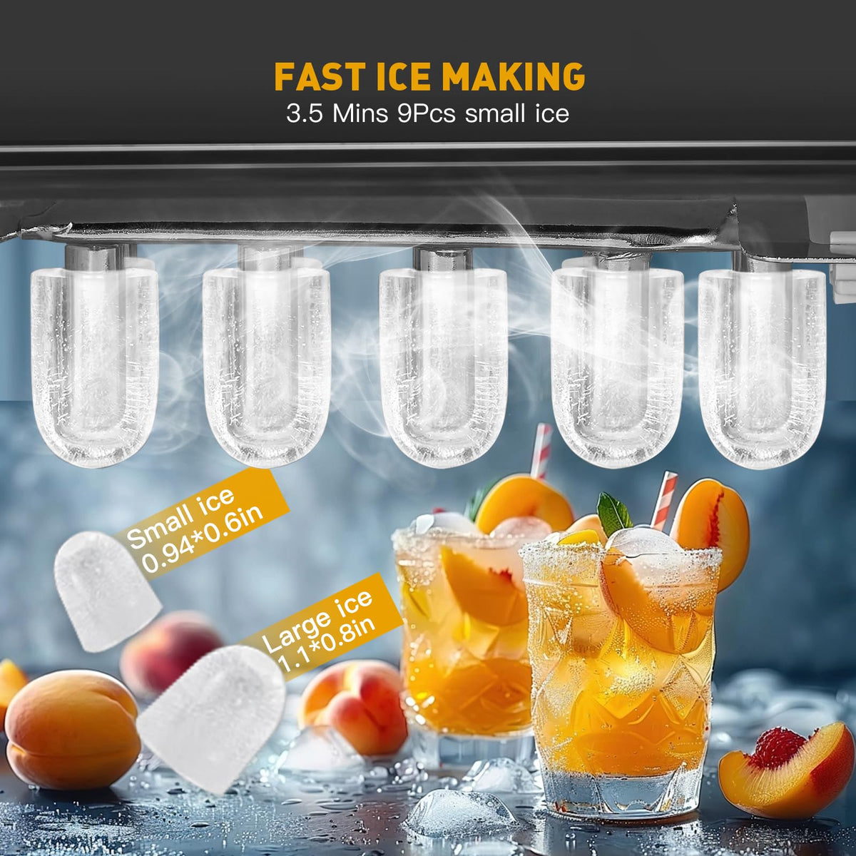 Countertop Ice Maker 38lbs Per Day 9 Ice Cubes in 3.5 Minutes Self-Cleaning Portable Ice Machine 2 Bullet Sizes E246