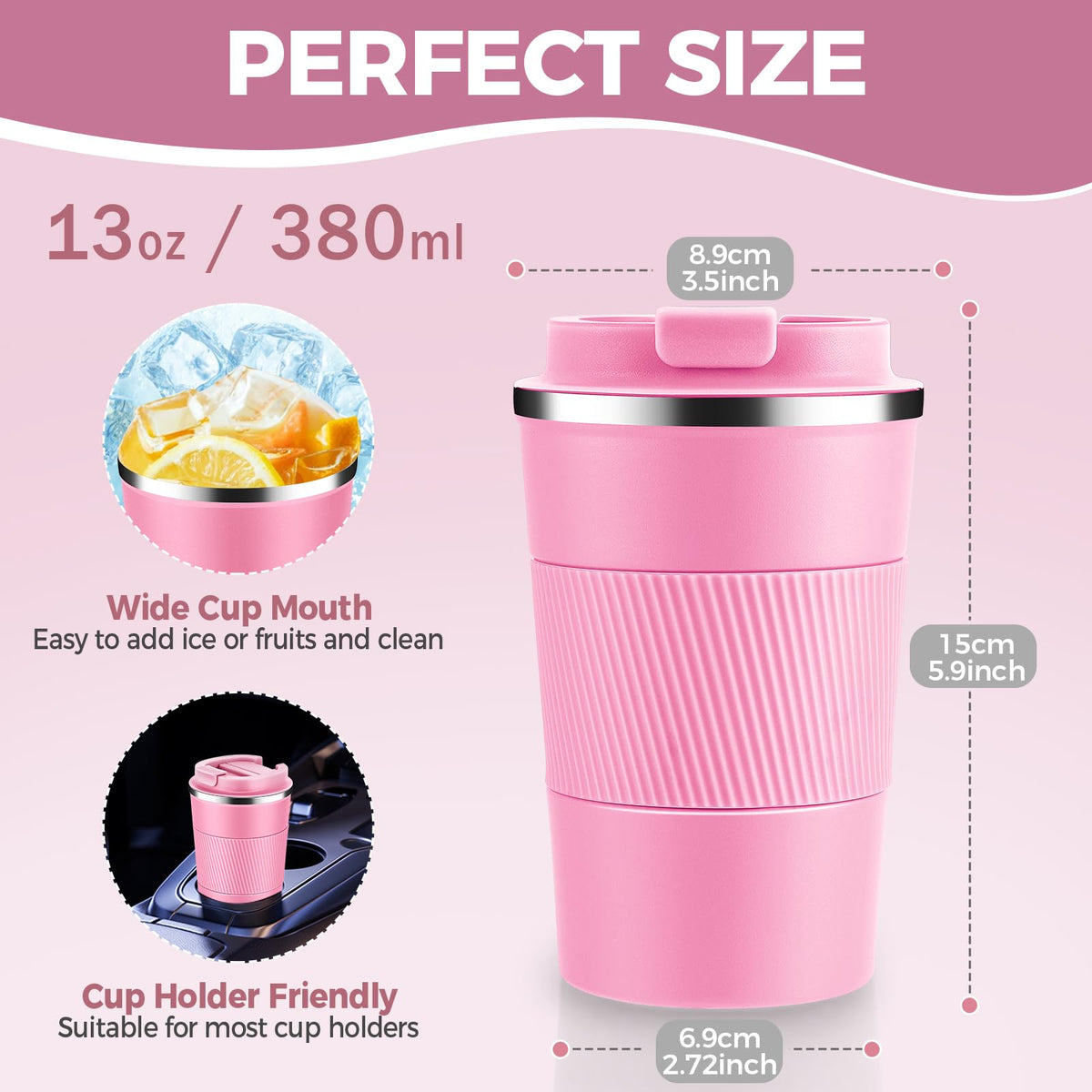 13 oz Stainless Steel Insulated Travel Coffee Mug 2 Pack H31582