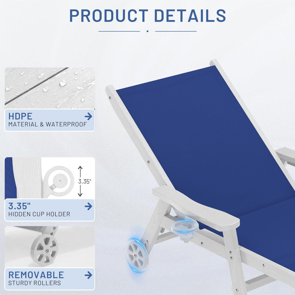 Royal Blue Patio Chaise Lounge Chair Set of 2 with Cup Holder V28699