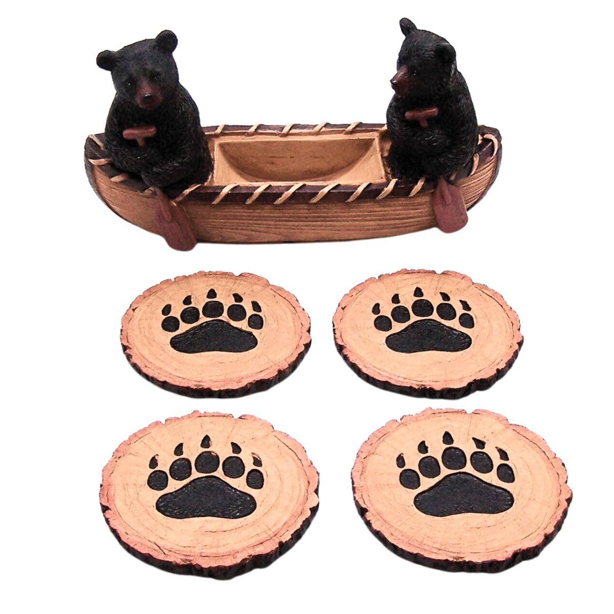 Set of 4 Rustic Bear Canoe Coasters G1536