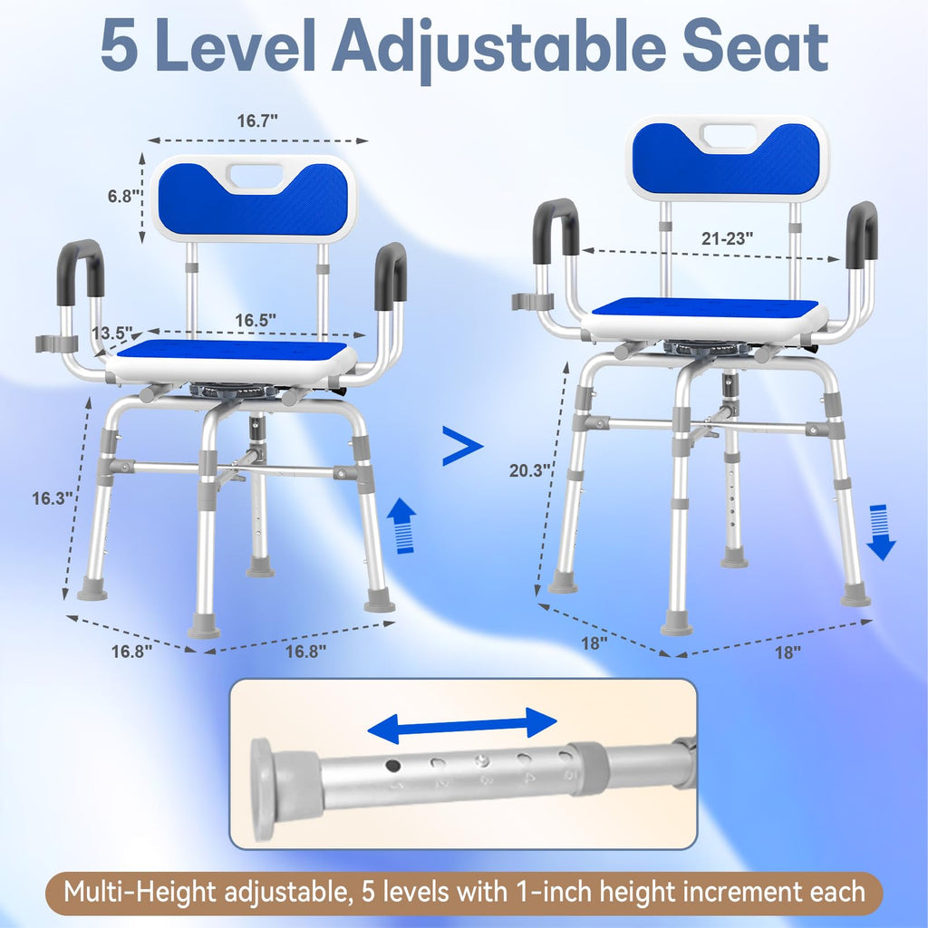 550 lbs Capacity Swivel Shower Chair with Back and Arms D8942