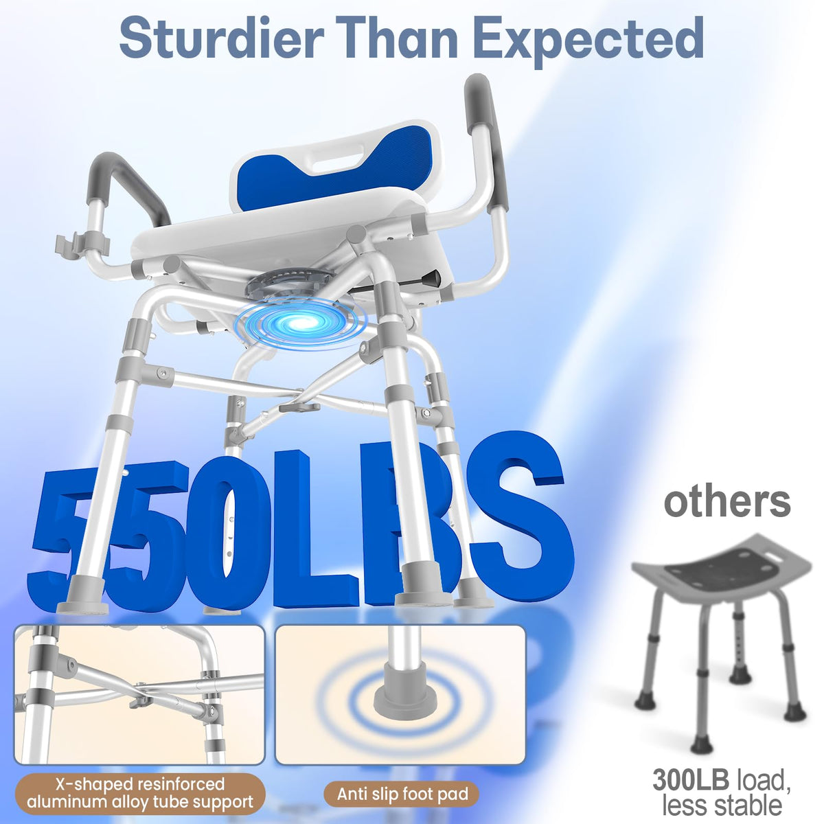 550 lbs Capacity Swivel Shower Chair with Back and Arms D8942