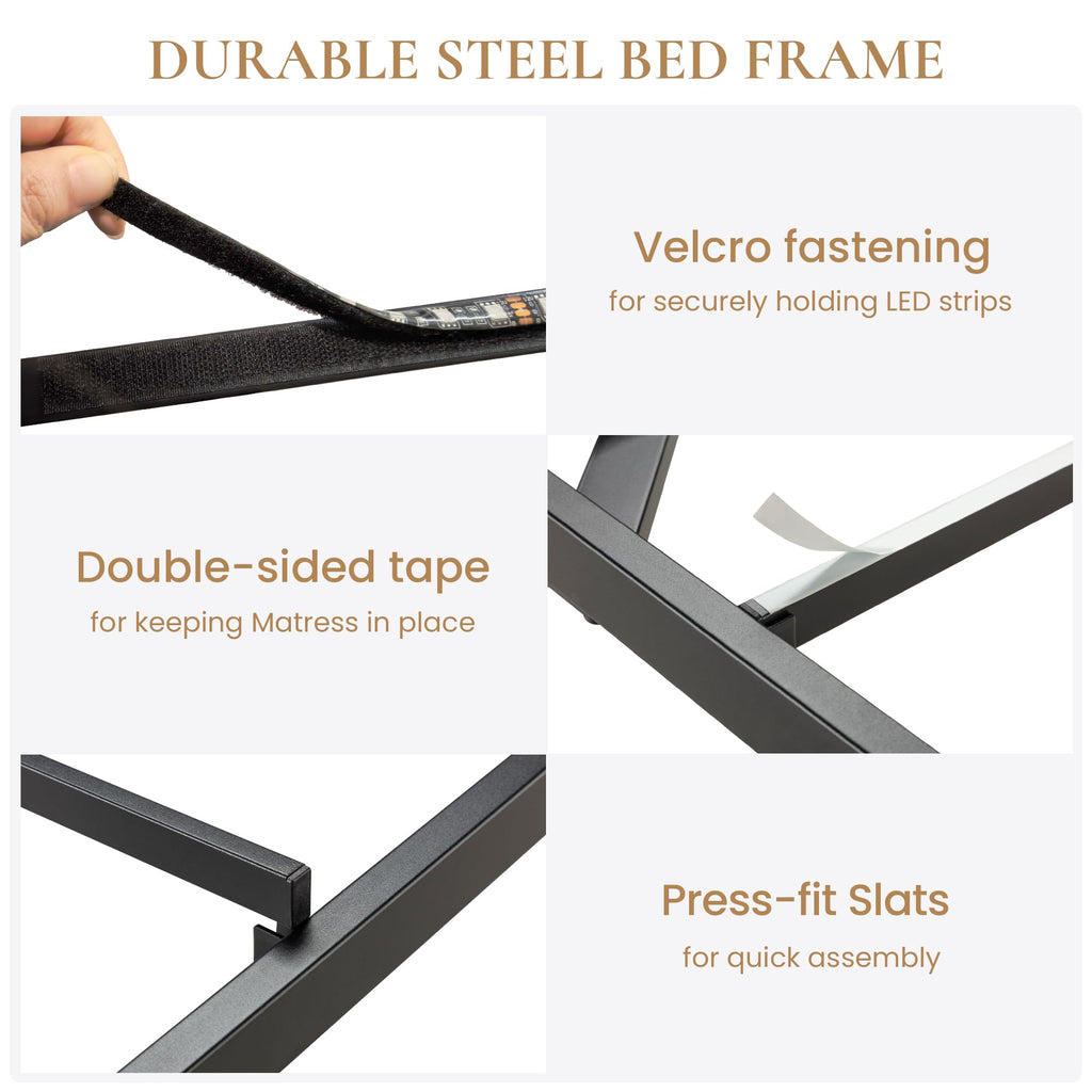 Full Size Floating Bed Frame with LED Lights, Black U114364