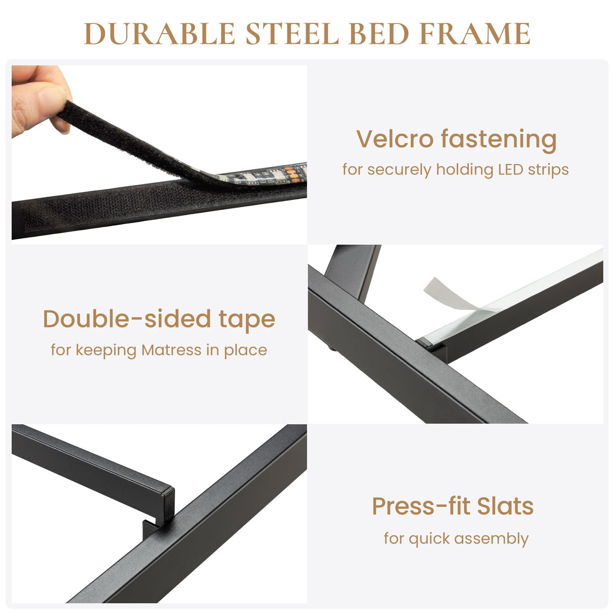 Full Size Floating Bed Frame with LED Lights, Black U114364