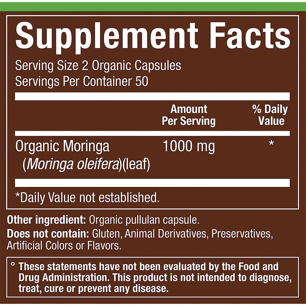 Organic Moringa 1,000 MG 100 Capsules P8783