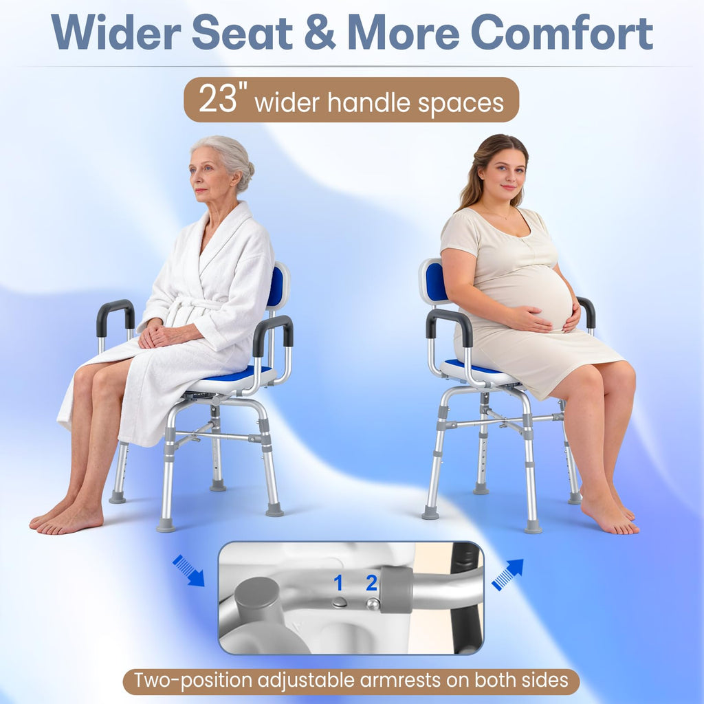550 lbs Capacity Swivel Shower Chair with Back and Arms D8942