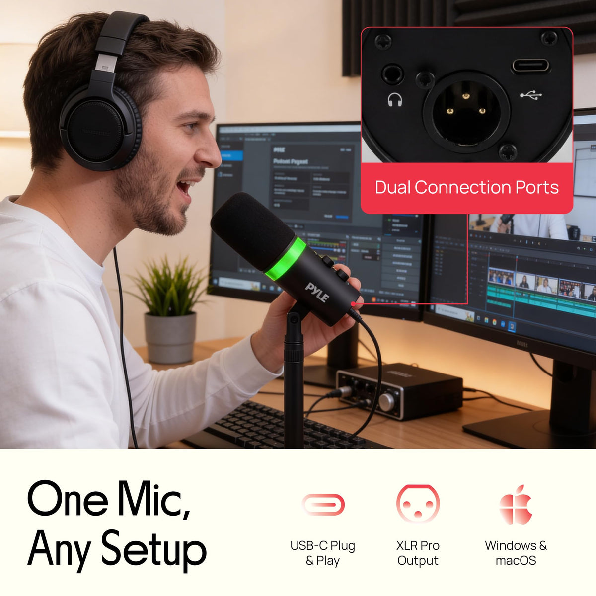USB/XLR Cardioid Recording Microphone with RGB Lighting and Desktop Stand F484