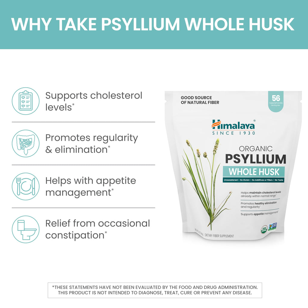 Organic Psyllium Whole Husk Fiber Supplement, Unflavored, 12 oz S4104