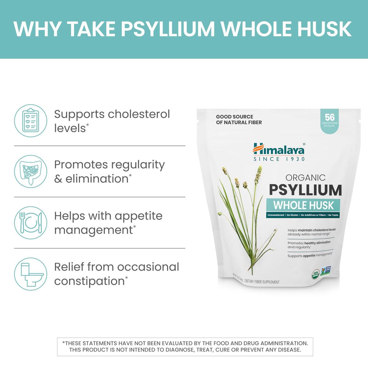 Organic Psyllium Whole Husk Fiber Supplement, Unflavored, 12 oz S4104
