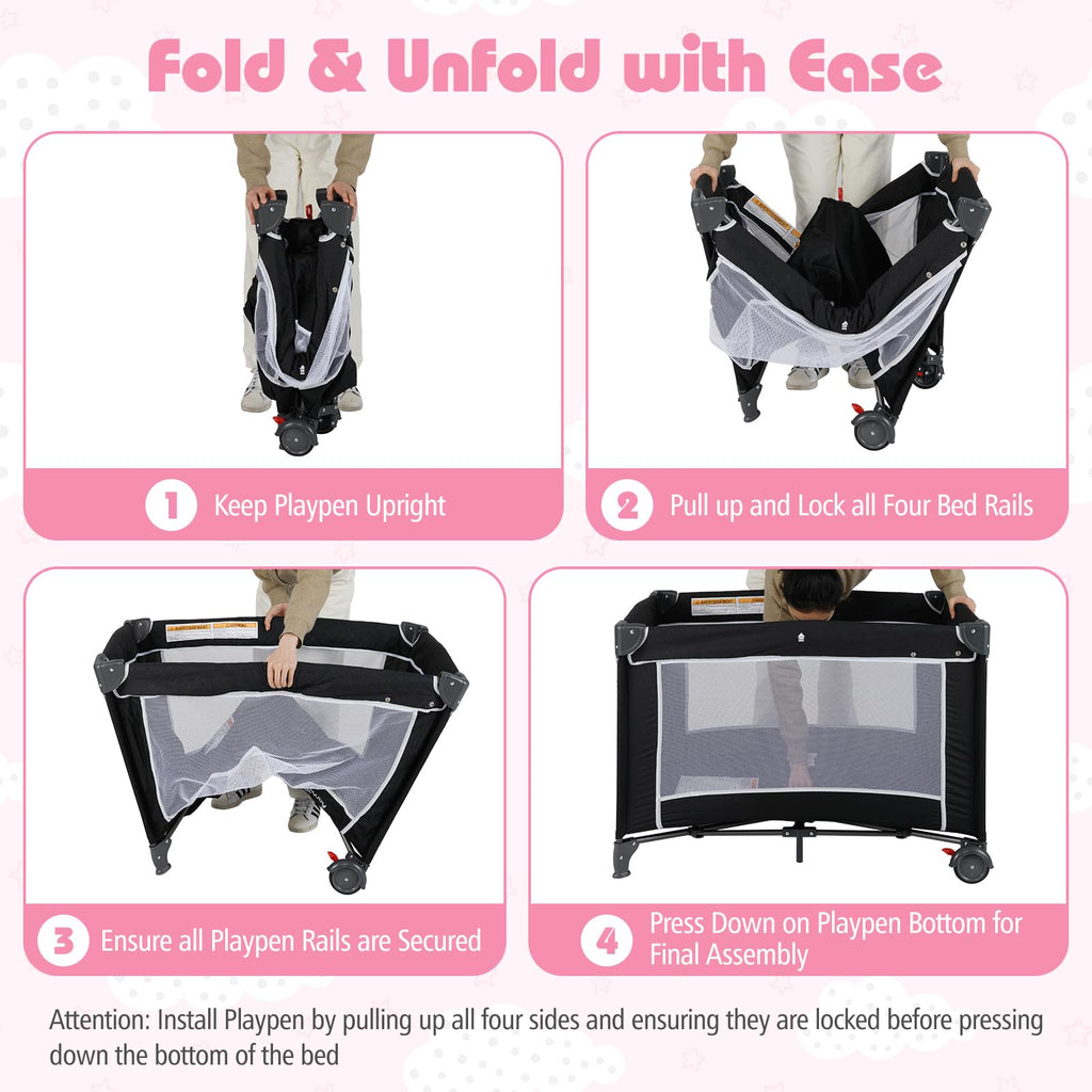 4 in 1 Folding Playpen with Bassinet and Carry Bag L3902