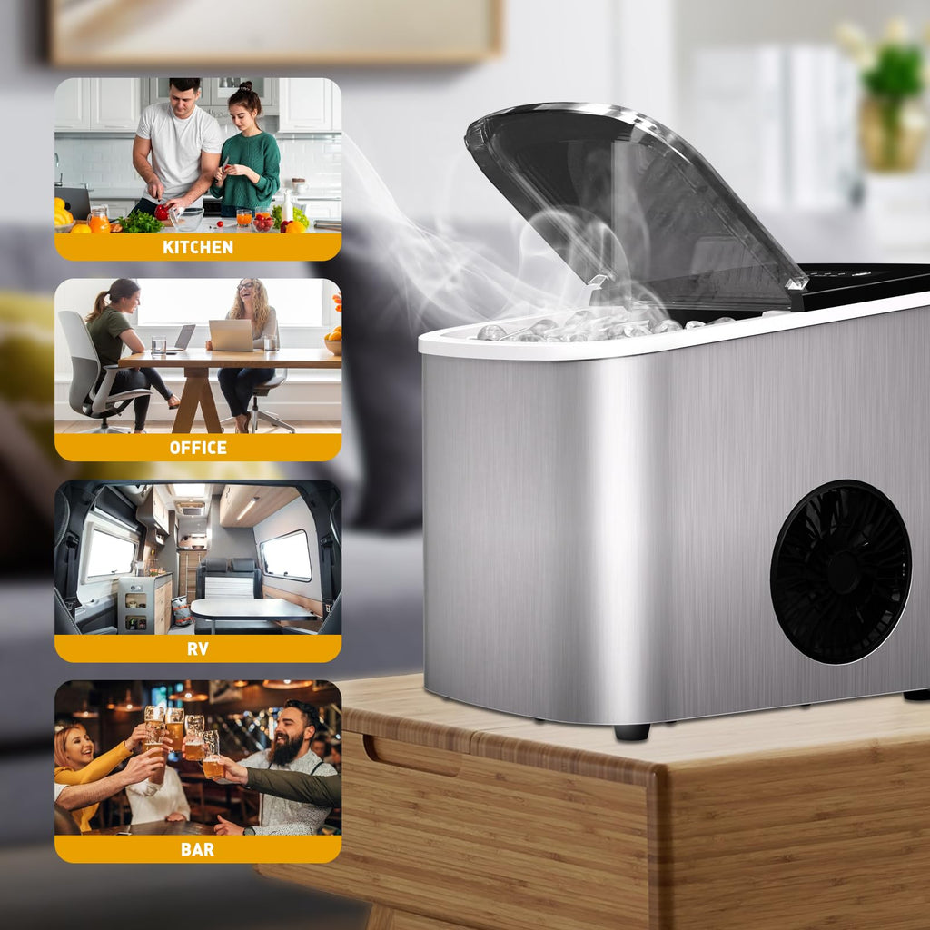 Countertop Ice Maker 38lbs Per Day 9 Ice Cubes in 3.5 Minutes Self-Cleaning Portable Ice Machine 2 Bullet Sizes E246