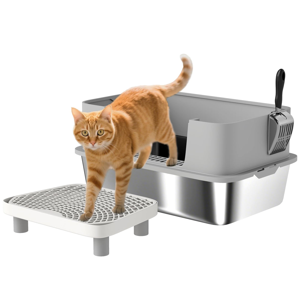 Stainless Steel Extra Large High Sided Litter Box with Scoop J49899