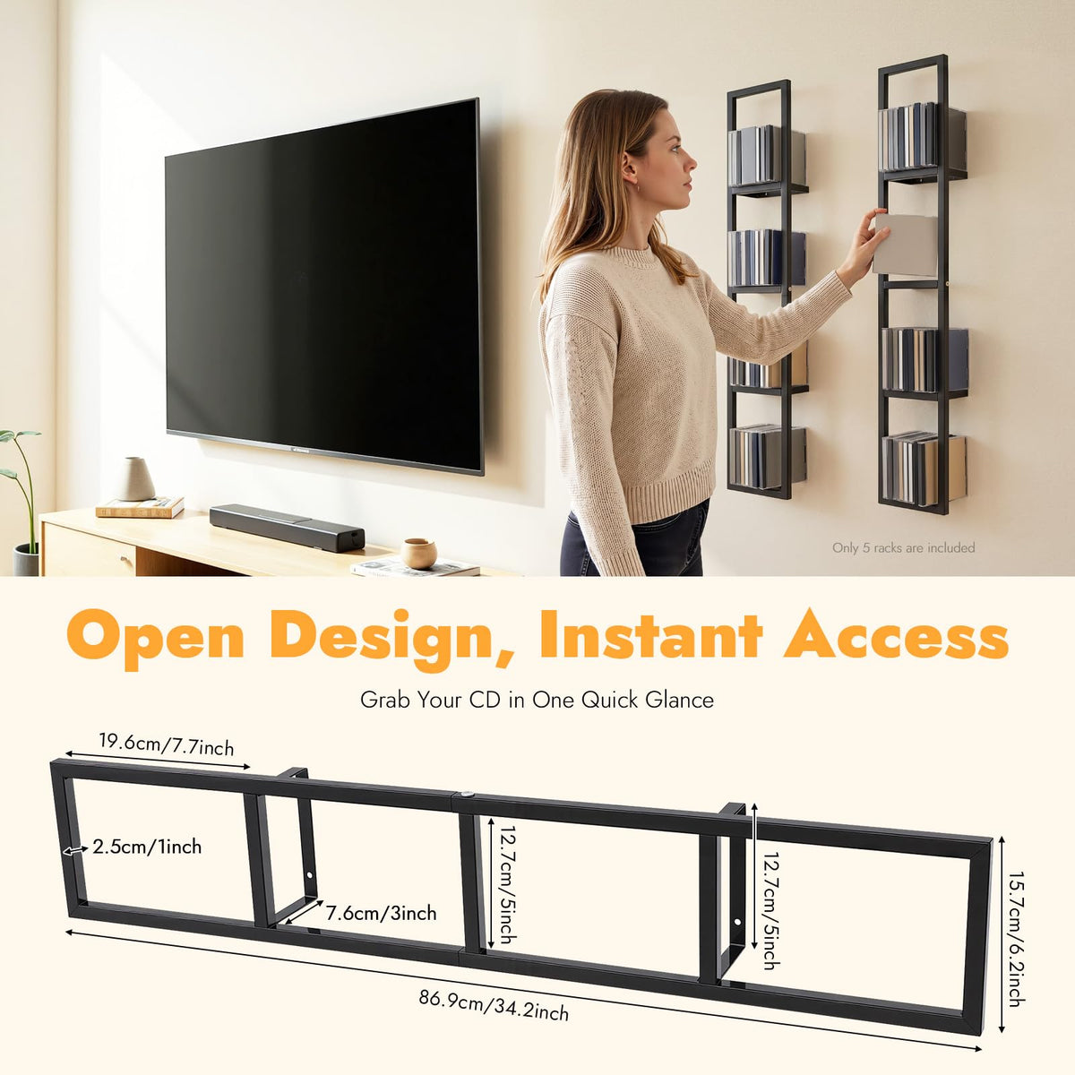 5Pcs Wall Mount Media Storage Rack A456