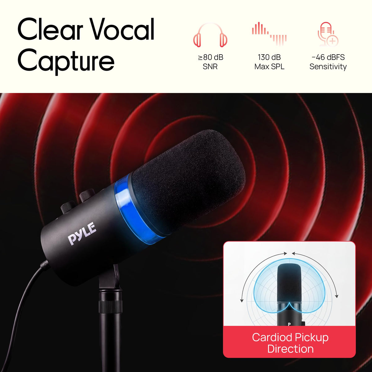 USB/XLR Cardioid Recording Microphone with RGB Lighting and Desktop Stand F484