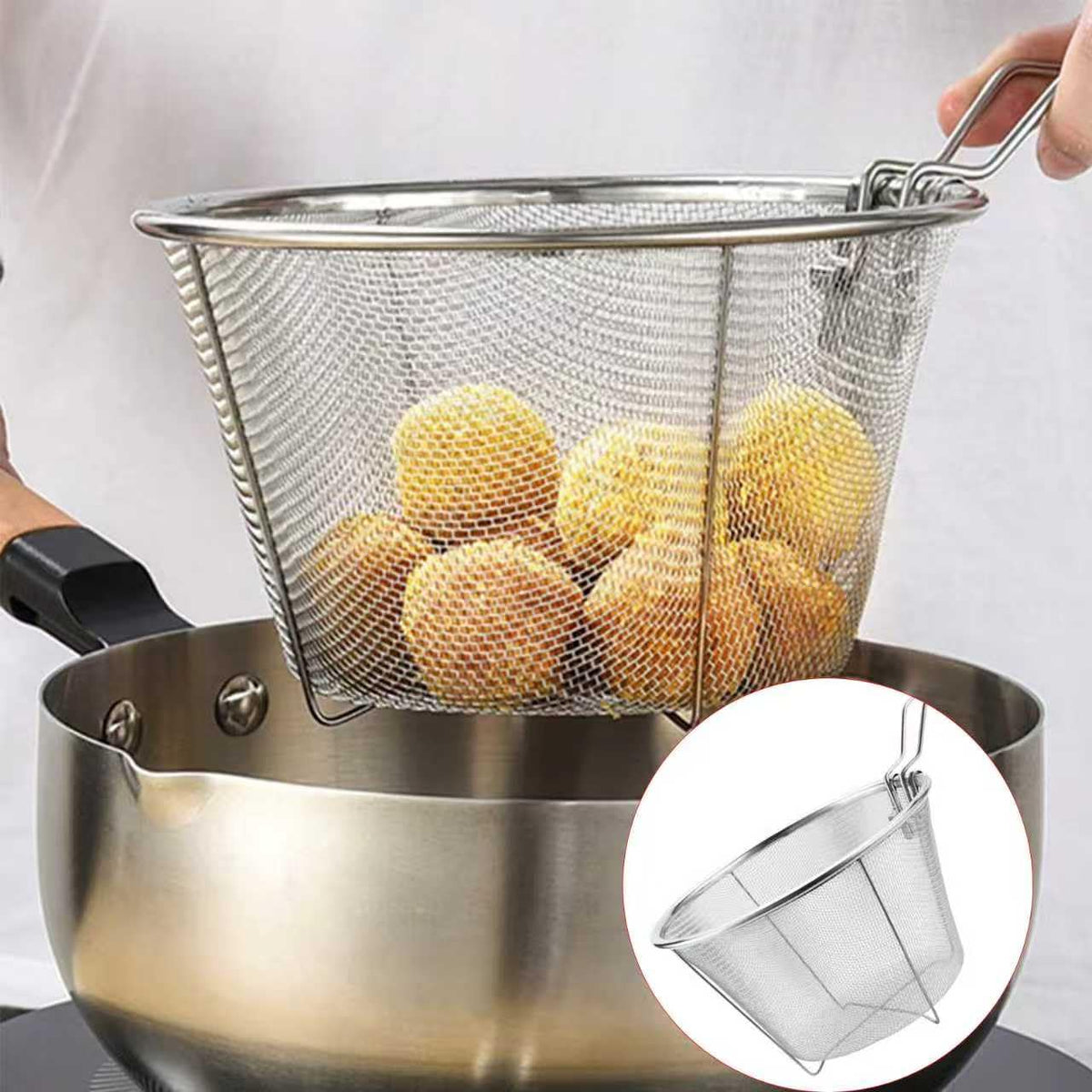7-Inch Round Stainless Steel Deep Fryer Basket Z87597